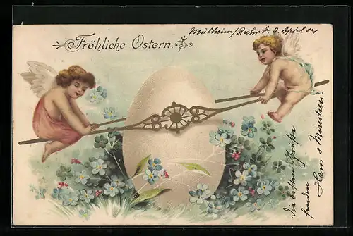 AK Osterengel auf der Eier-Wippe