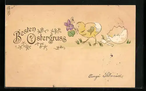 AK Osterküken schlüpft aus dem Ei