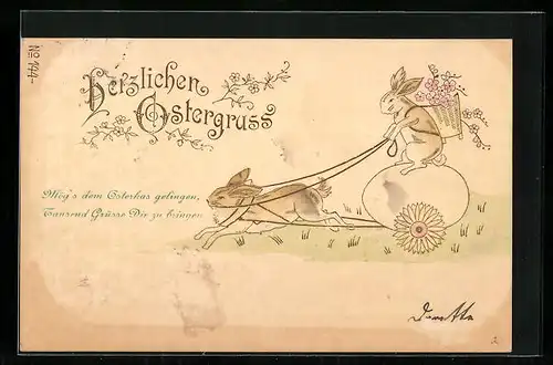AK Osterhase zieht Osterei-Kutsche