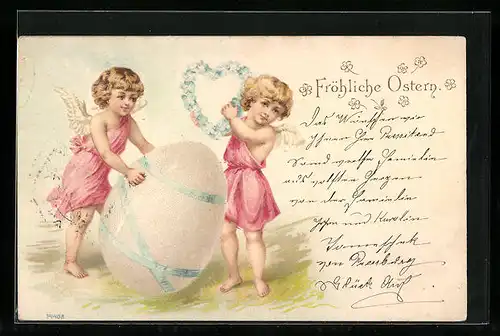 AK Osterengel mit Ei und Herz