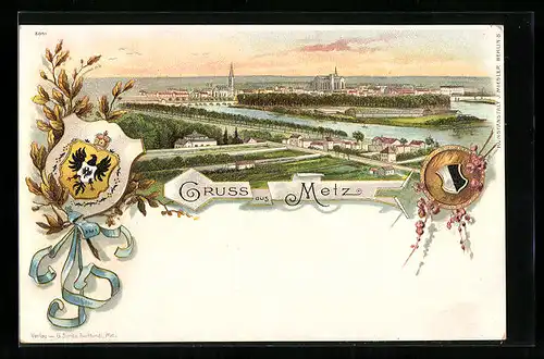 Lithographie Metz, Panoramablick auf die Stadt