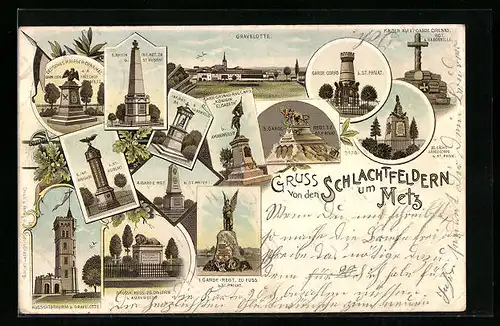 Lithographie Metz, Schlachtfeld von Gravelotte, Deutsches Krieger-Denkmal, Aussichtsturm