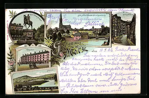 Lithographie Metz, Kriegsschule, Gerbergraben, St. Quentin