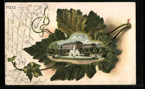 Lithographie Metz, Esplanade et Palais de Justice, Weinblatt