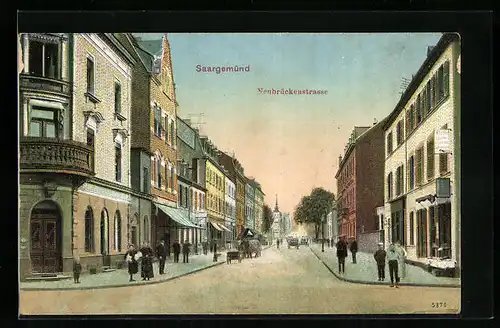 AK Saargemünd, Neubrückenstrasse im Abendlicht