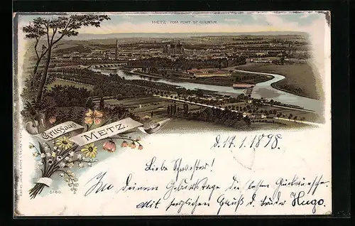 Lithographie Metz, Stadt vom Fort St. Quentin gesehen