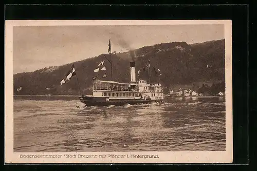 AK Bodenseedampfer Stadt Bregenz mit Pfänder im Hintergrund