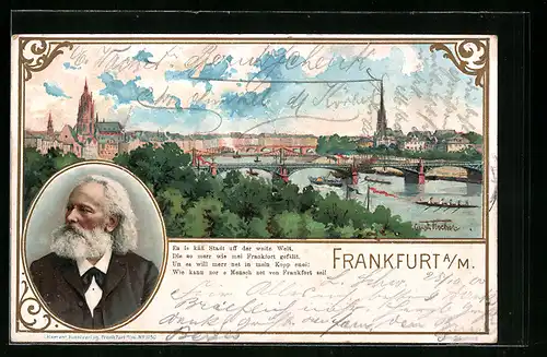 AK Frankfurt a. M., Totalansicht mit Fluss und Booten