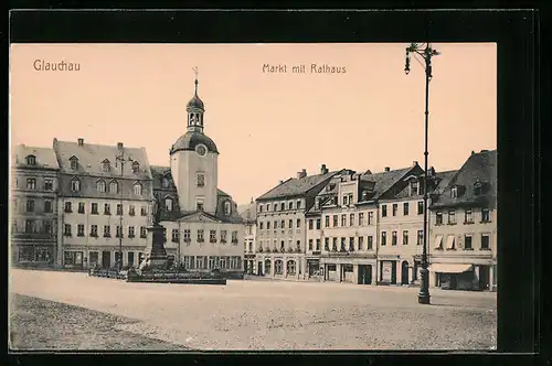 AK Glauchau, Markt mit Rathaus