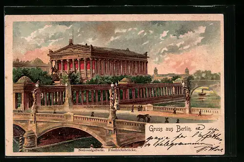 Lithographie Berlin, Nationalgallerie, Friedrichsbrücke