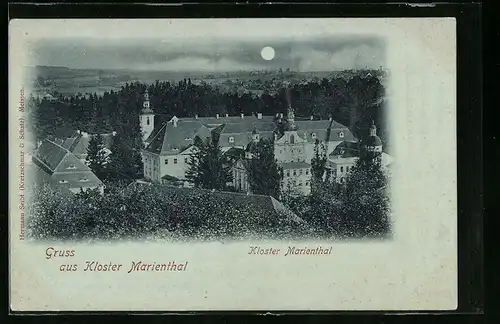 Mondschein-AK Kloster Marienthal, Ansicht vom Kloster