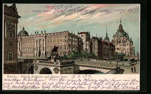 Lithographie Berlin, Königliches Schloss und neuer Dom