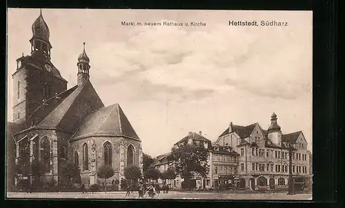 AK Hettstedt /Südharz, Markt m. neuem Rathaus u. Kirche