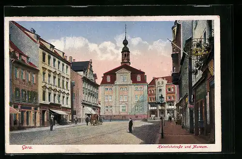 AK Gera, Heinrichstrasse und Museum
