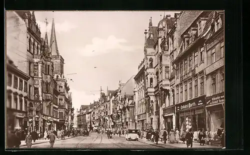 AK Erfurt, Strassenpartie mit Geschäft Onken & Barth, Anger