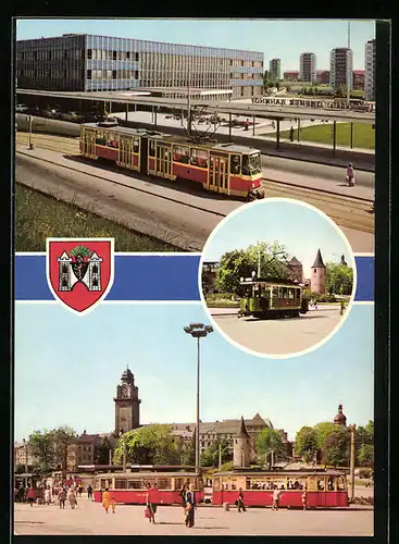AK Plauen, Am Oberen Bahnhof mit historischer Strassenbahn