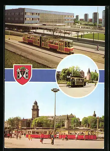 AK Plauen, Am Oberen Bahnhof mit historischer Strassenbahn