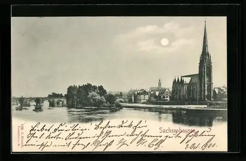 AK Sachsenhausen, Totalansicht mit Kirche