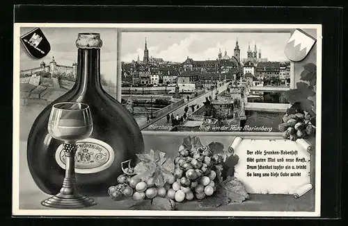 AK Würzburg, Blick von der Feste Marienberg, Wein