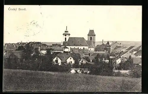 AK Cesky Brod, Blick von der Bergwiese auf den Ort