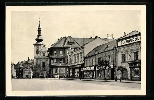 AK Prerau, Ortsansicht mit Uhrenturm und Geschäften