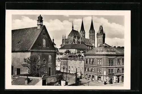 AK Kolin nad Labem, Strassenpartie mit Kirche