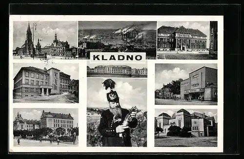 AK Kladno, verschiedene Ortsansichten, Bergmann mit Laterne