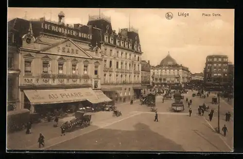 AK Liege, Place Verte, Grand Hotel, Restaurant Au Phare, Löwenbräu München