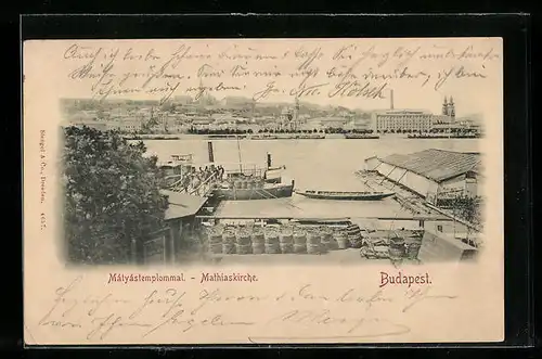 AK Budapest, Mathiaskirche, Donau