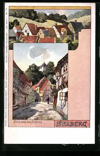 Künstler-AK H. Bahndorf: Stolberg, Blick nach dem Schloss, Ortspartie