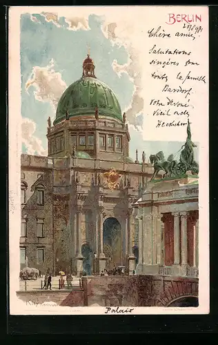 Lithographie Berlin, Blick zum Palais