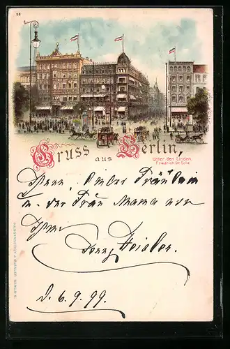 Lithographie Berlin, Restaurant Unter den Linden Ecke Friedrichstrasse