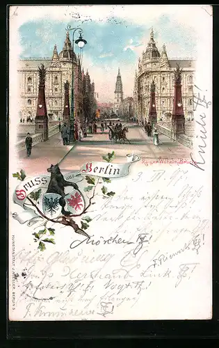 Lithographie Berlin, Kaiser-Wilhelm-Brücke, Kaiser-Wilhelm-Strasse