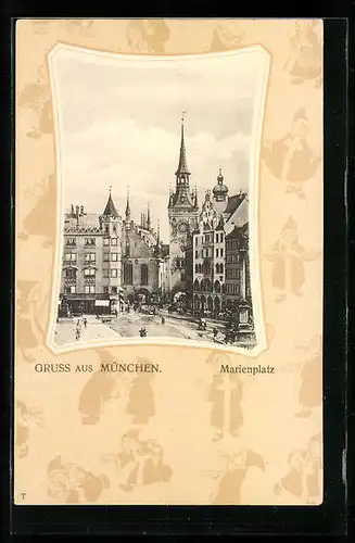 Passepartout-AK München, Partie am Marienplatz
