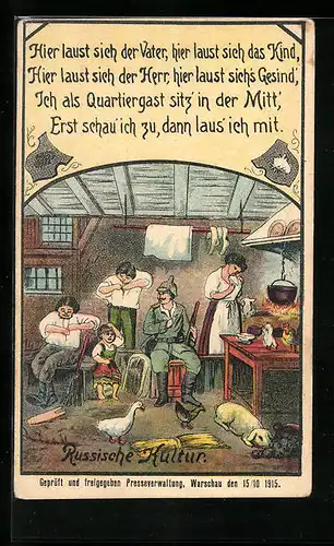 AK Soldat im russischen Quartier mit Läusen