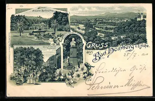 Lithographie Bad Homburg v. d. Höhe, Totalansicht mit Kaiser Friedrich Promenade