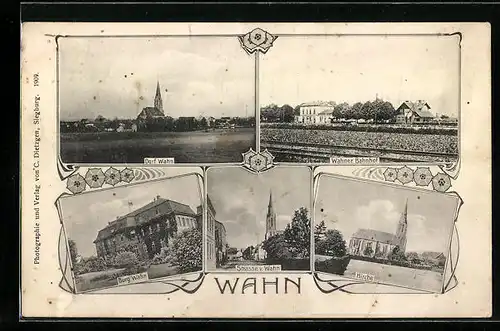 AK Köln-Wahn, Dorfansicht, Bahnhof, Burg, Kirche