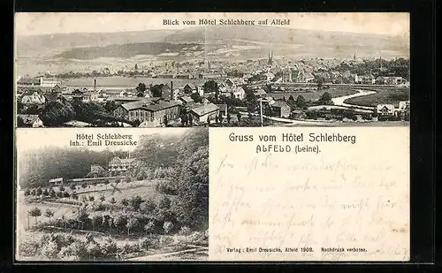 AK Alfeld /Leine, Hotel Schlehberg, Blick auf die Ortschaft