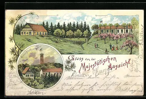 Lithographie Hamburg-Hausbruch, Gasthaus zur Majestätischen Aussicht