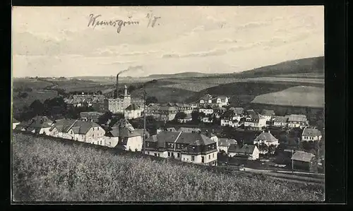 AK Wernesgrün i. V., Ortsansicht, Männels Brauerei