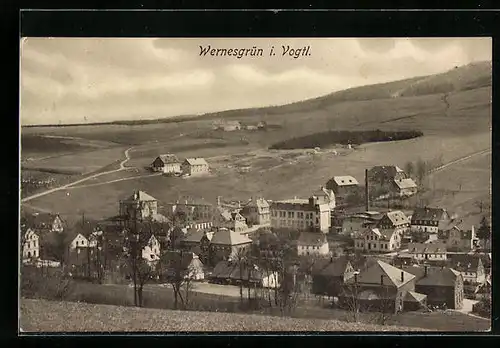 AK Wernesgrün i. Vogtl., Ortsansicht mit Brauerei