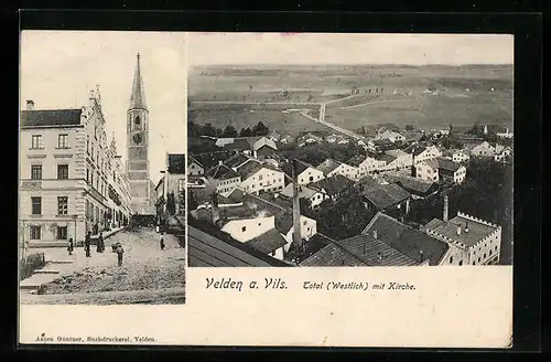 AK Velden a. Vils, Totalansicht aus der Vogelschau, Strassenpartie mit Kirche