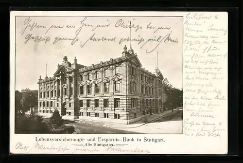 AK Stuttgart, Lebensversicherungs- und Ersparnis-Bank, Alte Stuttgarter, Strassenansicht