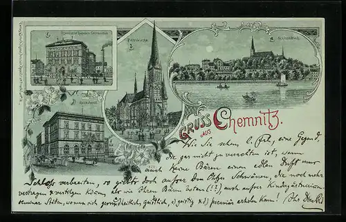 Mondschein-Lithographie Chemnitz, Öffentliche Handels-Lehranstalt, Petrikirche
