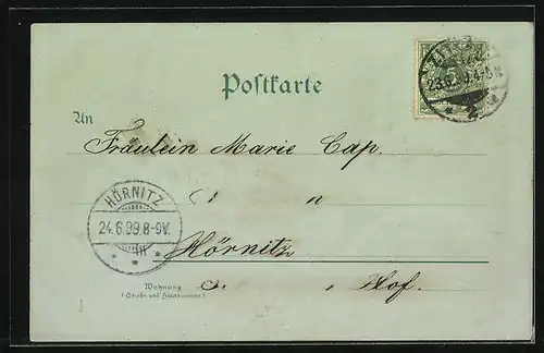 Mondschein-Lithographie Zittau, Kaiserliches Haupt-Postamt, Marktplatz m. Amtsgericht