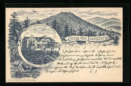 Lithographie Inselsberg, Gothaisches Domainengasthaus F. Naumann