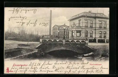 AK Neumünster, Marienstrasse mit Brücke