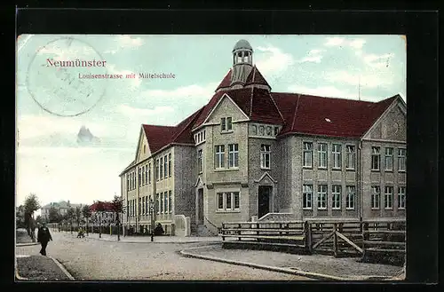 AK Neumünster, Louisenstrasse mit Mittelschule