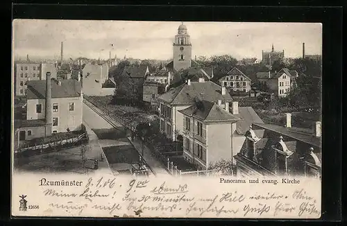 AK Neumünster, Panorama und evang. Kirche