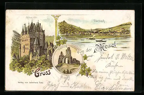 Lithographie Trarbach /Mosel, Schloss Eltz, Gräfinburg Trarbach